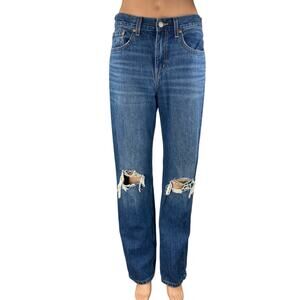 Levi's Low Pro Straight Blue Distressed Mid Rise Straight Leg Denim Jeans Sz 27